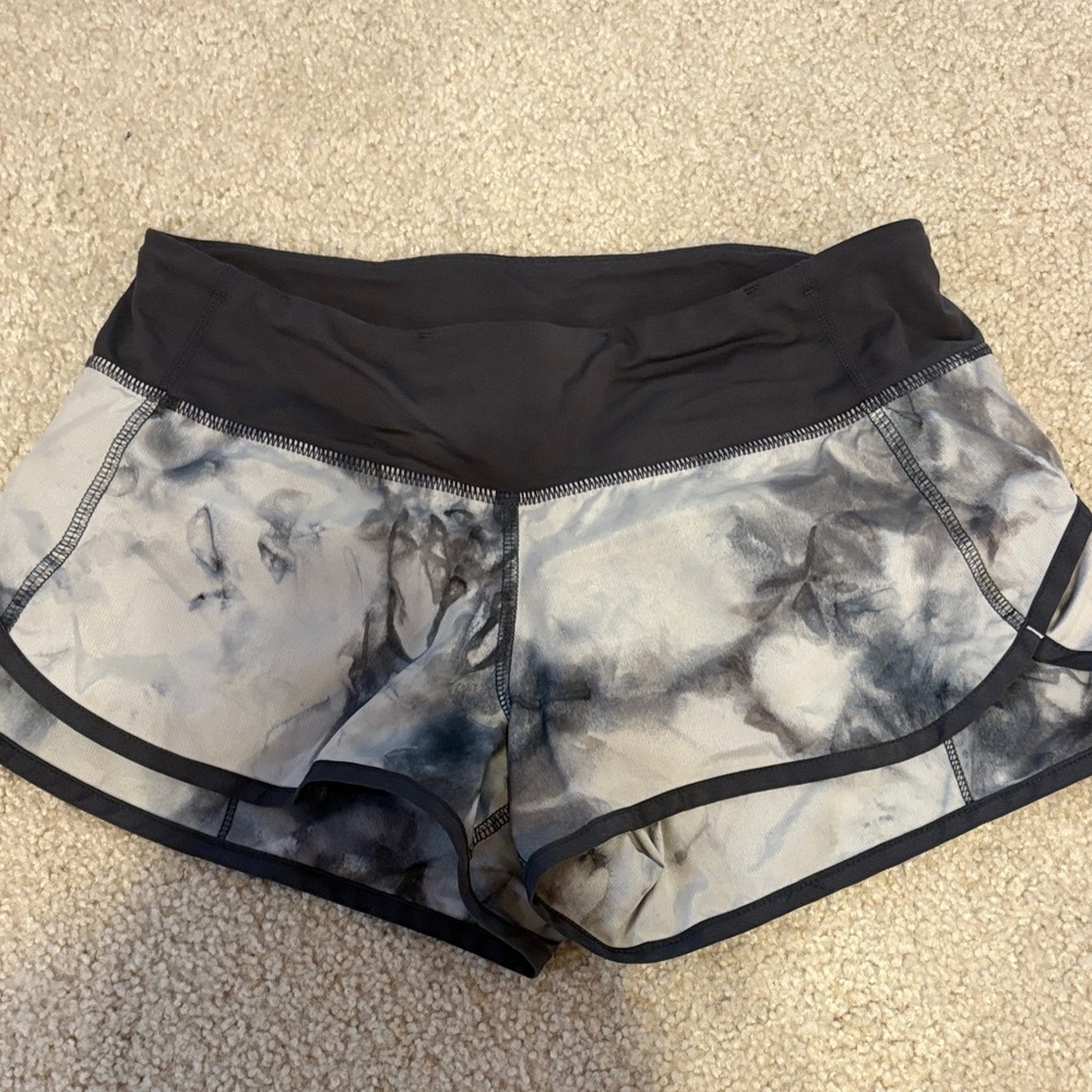 Stylish Black and Gray Tie-Dye Lululemon Running Women's Shorts